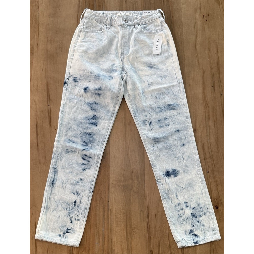 NWT PacSun White Bleach Hazy Tie Dye Mom Jeans Y2K Women's Size 24‎